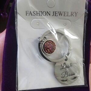 Silver and Sparkly Keychain with Lash Boss Charm